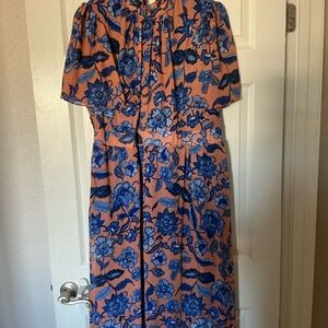 julia jordan Peach Midi Dress with Blue Floral Print